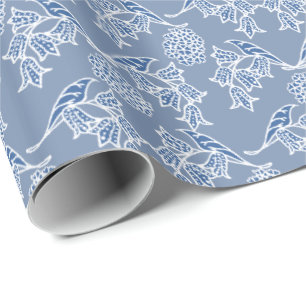 Indigo Blue Ethnic Floral Print Wrapping Paper Cadeaupapier