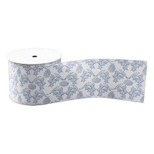  Indigo Blue Etnische Bloemen Grosgrain Ribbon Lint