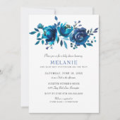 Indigo Blue Floral Baby shower Kaart (Voorkant)