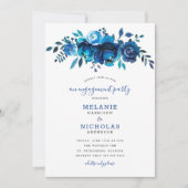 Indigo Blue Floral Drop verlovingsfeest Kaart (Voorkant)