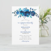 Indigo Blue Floral Drop verlovingsfeest Kaart (Staand voorkant)