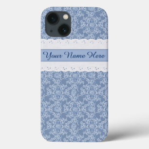 Indigo Blue Floral Faux Lace coque ipad