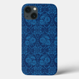 Indigo Blue Floral Faux Lace Pattern iPhone 13 Hoesje