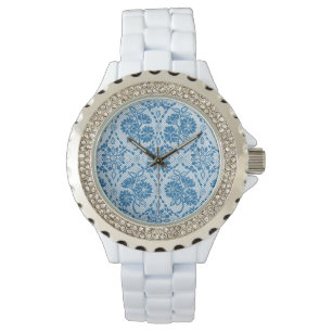 Indigo Blue Floral Faux Lace Pattern om aan te pas Horloge