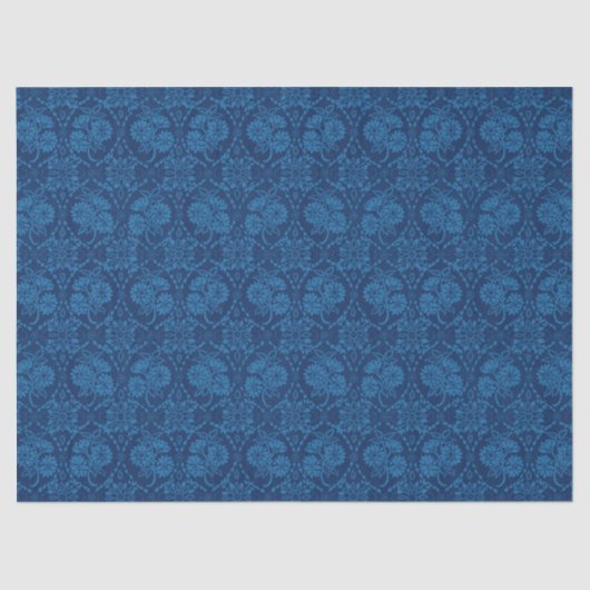 Indigo Blue Floral Faux Lace Pattern Tissuepapier (Voorkant)