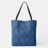 Indigo Blue Floral Faux Lace Pattern Tote Bag (Achterkant)
