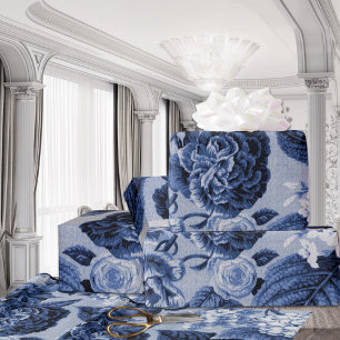 Indigo Blue  Floral Toile Decoupage Cadeaupapier