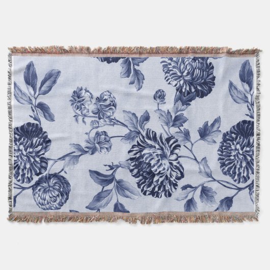 Indigo Blue Floral Toile Deken (Voorkant)