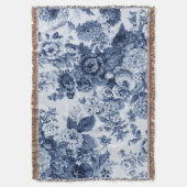 Indigo Blue  Floral Toile Deken (Voorkant Verticaal)
