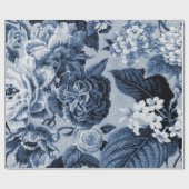 Indigo Blue Floral Toile Matte Finish Cadeaupapier (Vlak)