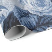 Indigo Blue Floral Toile Matte Finish Cadeaupapier (Rol Hoek)
