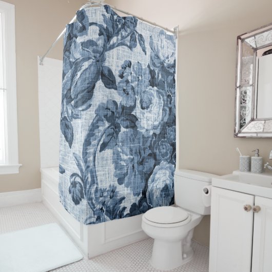 Indigo Blue  Floral Toile No.2 Douchegordijn (In situ)