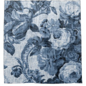 Indigo Blue  Floral Toile No.2 Douchegordijn (Voorkant)