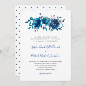 Indigo Blue Floral + traditionele term bruiloft Kaart (Voorkant / Achterkant)