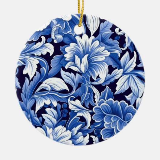 Indigo Blue Flowers Keramisch Ornament (Voorkant)
