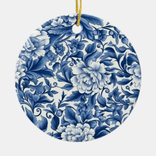 Indigo Blue Flowers Keramisch Ornament (Voorkant)