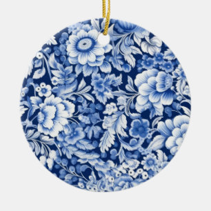 Indigo Blue Flowers Keramisch Ornament