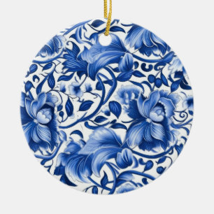 Indigo Blue Flowers Keramisch Ornament