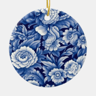 Indigo Blue Flowers Keramisch Ornament