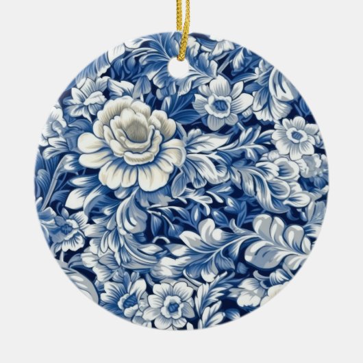 Indigo Blue Flowers Keramisch Ornament (Voorkant)