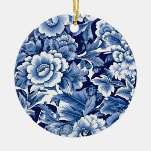Indigo Blue Flowers Keramisch Ornament (Voorkant)