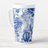 Indigo Blue Flowers Latte Mok (Linkerhoek)