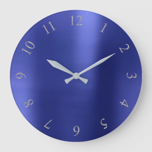 Indigo Blue Glitter Grey Silver US GB-nummers Grote Klok (Voorkant)