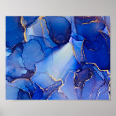 Indigo Blue Gold Abstract Art Poster (Voorkant)