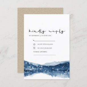 INDIGO BLUE LAKE MOUNTAINS SNOWFALL WEDDING RSVP INFORMATIEKAARTJE