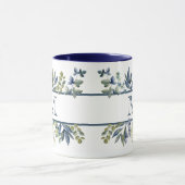 Indigo Blue Leaves Border Monogram Mok (Midden)