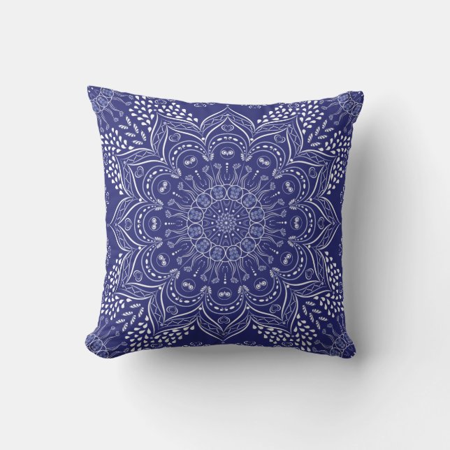 Indigo Blue Mandala Kussen (Voorkant)
