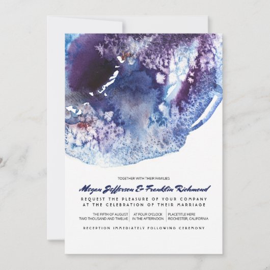 Indigo Blue Modern Waterverf Wedding Kaart (Voorkant)