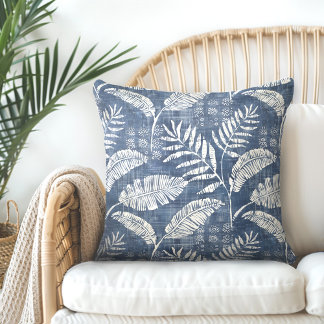 Indigo Blue Palm Leaves Sierkussen