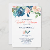 Indigo Blue Peach Roses Invitation à la douche nup (Devant)