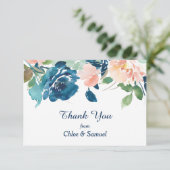 Indigo Blue Peach Rozen Weddenschap Bedankt (Staand voorkant)