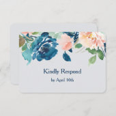 Indigo Blue Peach Rozen Wedding RSVP (Voorkant / Achterkant)