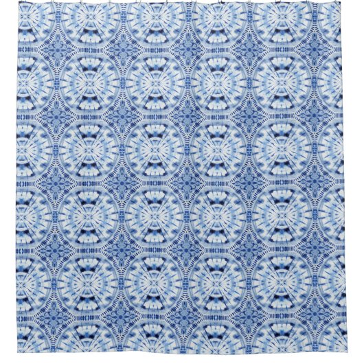 Indigo Blue Shibori Tie Dye Pattern Waterverf Douchegordijn (Voorkant)