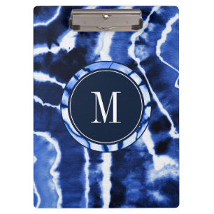 Indigo Blue Shibori Tie Dye Waterverf Monogram Klembord