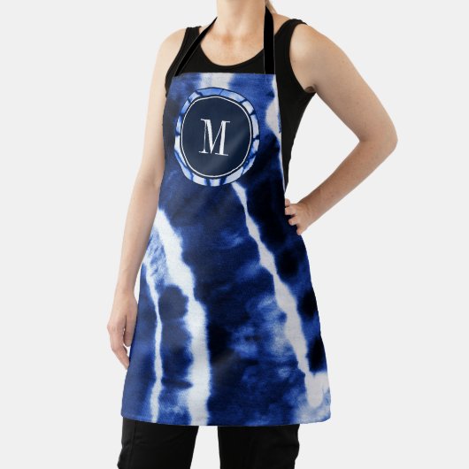 Indigo Blue Shibori Tie Dye Waterverf Monogram Schort (Insitu)