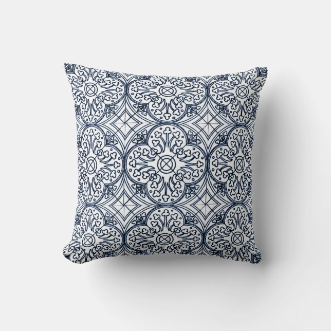 Indigo Blue Tile Pattern Pillow Kussen (Voorkant)