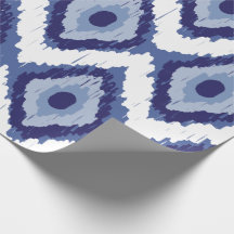 Indigo Blue Tribal Ikat Diamond White Chevron