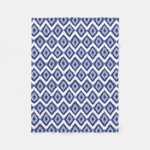 Indigo Blue Tribal Ikat Diamond White Chevron Fleece Deken