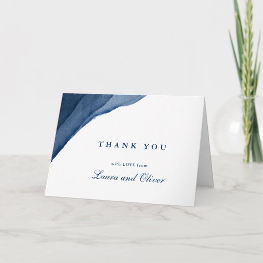 Indigo Blue Watercolor Mariage Merci Cartes (Devant)
