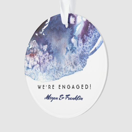 Indigo Blue Watercolor Mariage moderne / Fiançaill (devant)