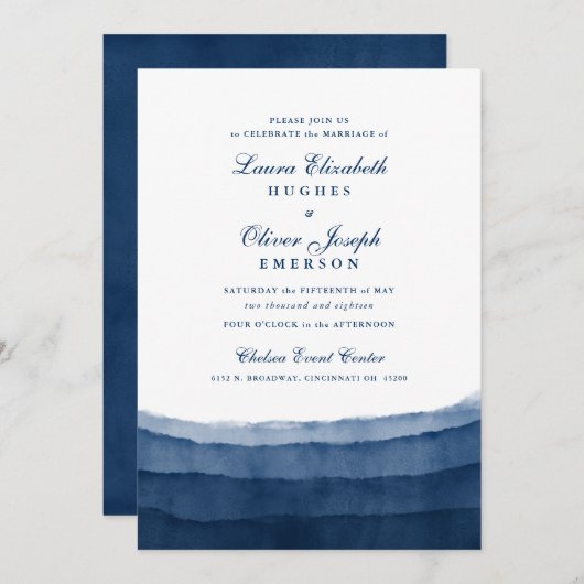 Indigo Blue Watercolor Wedding Invitations (Devant / Derrière)