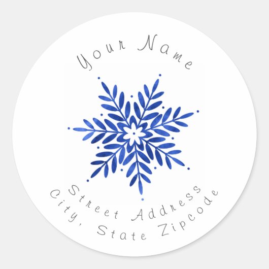 "Indigo Blue Waterverf Abstract Snowflake" Etikett Ronde Sticker (Voorkant)