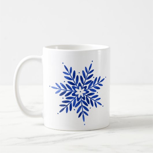 Indigo Blue Waterverf Abstracte Snowflake Koffiemok (Links)
