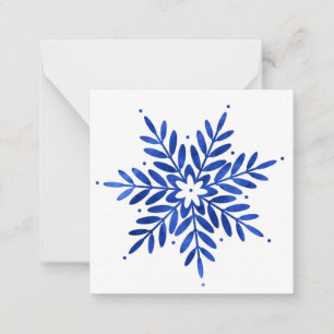 Indigo Blue Waterverf Abstracte Snowflake Notitiekaartje