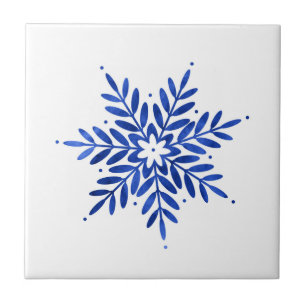 Indigo Blue Waterverf Abstracte Snowflake Tegeltje