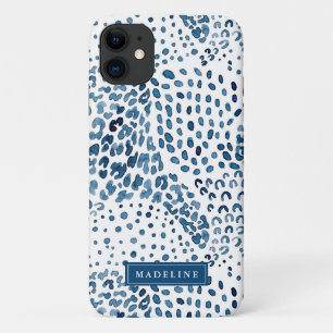 Indigo Blue Waterverf Animal Print Patroon iPhone 11 Hoesje
